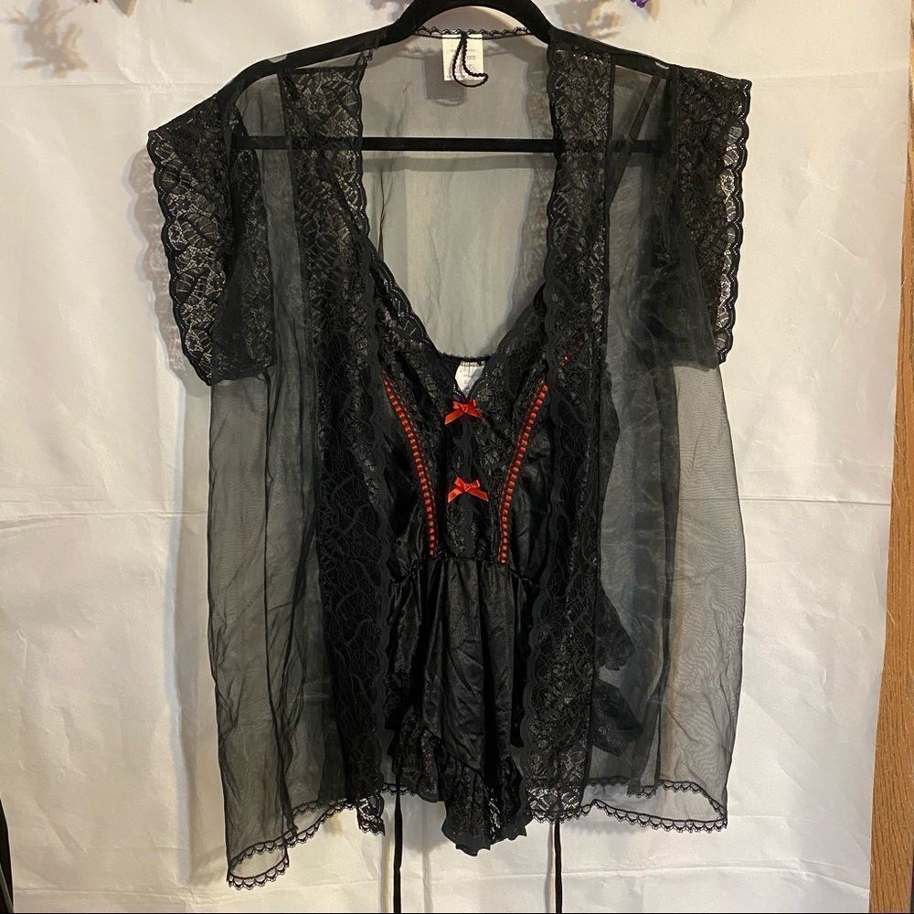 2pc black lace sheer cover up with a red/black